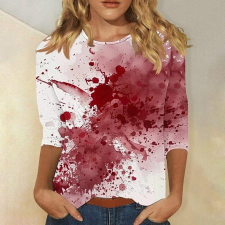 SZJXBUY 3/4 Sleeve Halloween Shirts for Women Halloween Shirts for Women Crewneck Tunic Tshirt Cute Ghost Graphic Tee 2024 Fall Outfits Funny Gifts To