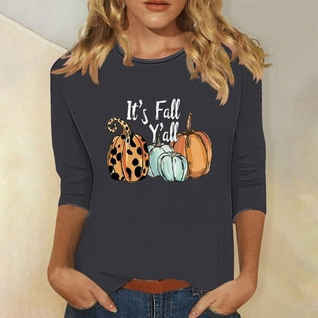 SZJXBUY Halloween 3/4 Sleeve Tops for Women Gnomes Shirts for Women Crewneck Tunic Tshirt Cute Ghost Graphic Tee 2024 Fall Outfits Funny Gifts Tops Da