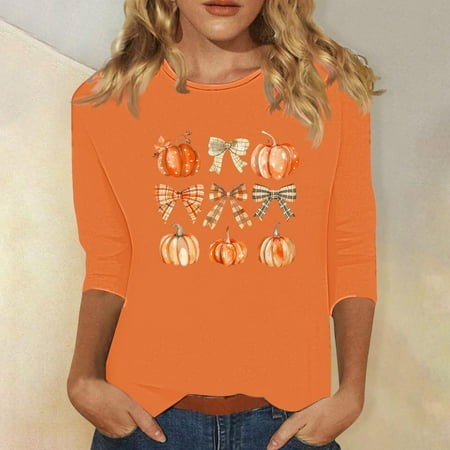 SZJXBUY 3/4 Length Sleeve Halloween Tops Halloween Shirts for Women Crewneck Tunic Tshirt Cute Ghost Graphic Tee 2024 Fall Outfits Funny Gifts Tops Or