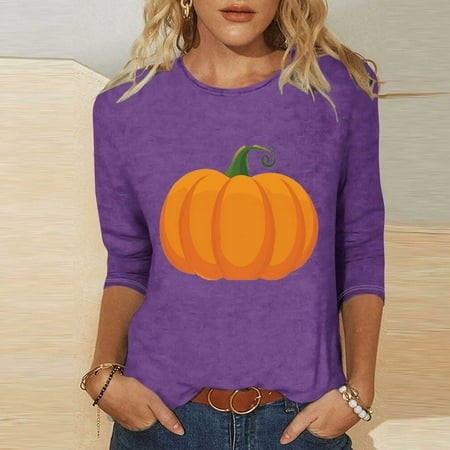 SZJXBUY 3/4 Length Sleeve Halloween Tops 2024 Halloween Shirts for Women Cute Vintage Ghost Graphic Tees Crewneck Tops Halloween Funny Gift T Shirt Pu