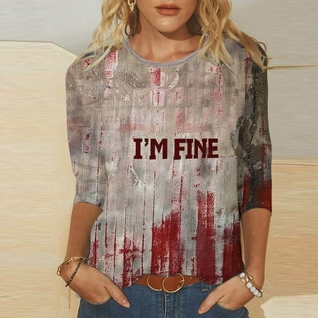 SZJXBUY 3/4 Sleeve Blouse for Women Halloween Shirts for Women Crewneck Tunic Tshirt Cute Ghost Graphic Tee 2024 Fall Outfits Funny Gifts Tops Gray S