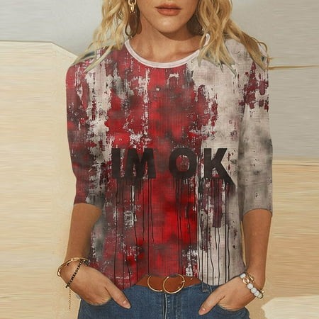 SZJXBUY 3/4 Length Sleeve Shirts for Women Halloween Shirts for Women Crewneck Tunic Tshirt Cute Ghost Graphic Tee 2024 Fall Outfits Funny Gifts Tops 
