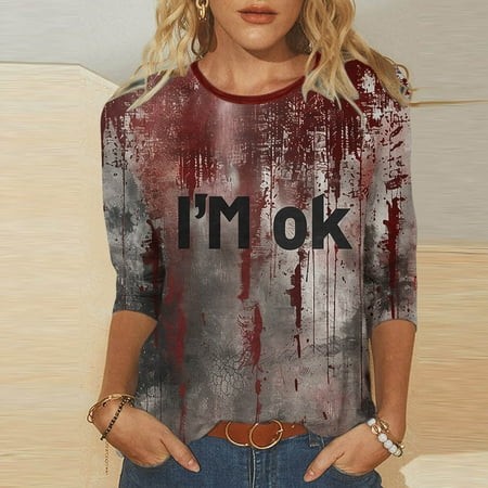 SZJXBUY 3/4 Length Sleeve Womens T Shirts Halloween Shirts for Women Crewneck Tunic Tshirt Cute Ghost Graphic Tee 2024 Fall Outfits Funny Gifts Tops D