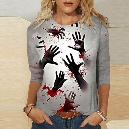 SZJXBUY 3/4 Length Sleeve Women S Tops Halloween Shirts for Women Crewneck Tunic Tshirt Cute Ghost Graphic Tee 2024 Fall Outfits Funny Gifts Tops Mult