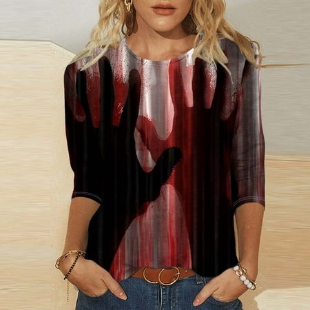 SZJXBUY 3/4 Sleeve Women S Blouse Halloween Shirts for Women Crewneck Tunic Tshirt Cute Ghost Graphic Tee 2024 Fall Outfits Funny Gifts Tops Multicolo