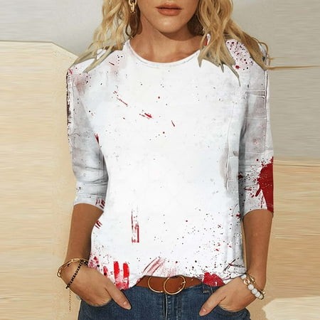 SZJXBUY 3/4 Length Sleeve Women S T Shirts Halloween Shirts for Women Crewneck Tunic Tshirt Cute Ghost Graphic Tee 2024 Fall Outfits Funny Gifts Tops 