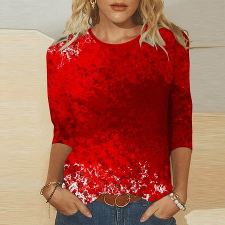 SZJXBUY Womens Blouse 3/4 Sleeve Halloween Shirts for Women Crewneck Tunic Tshirt Cute Ghost Graphic Tee 2024 Fall Outfits Funny Gifts Tops Red XXL