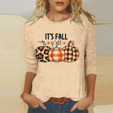 SZJXBUY 3/4 Length Sleeve Women S Shirts 2024 Halloween Shirts for Women Cute Vintage Ghost Graphic Tees Crewneck Tops Halloween Funny Gift T Shirt Be