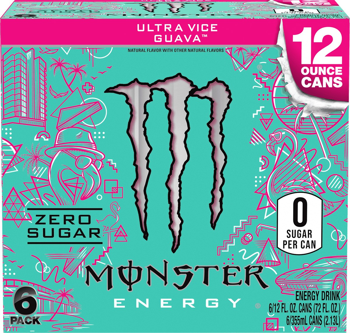 Monster Ultra Vice Guava Sugar Free Energy Drink 12 Fl Oz 6 Pack thumbnail