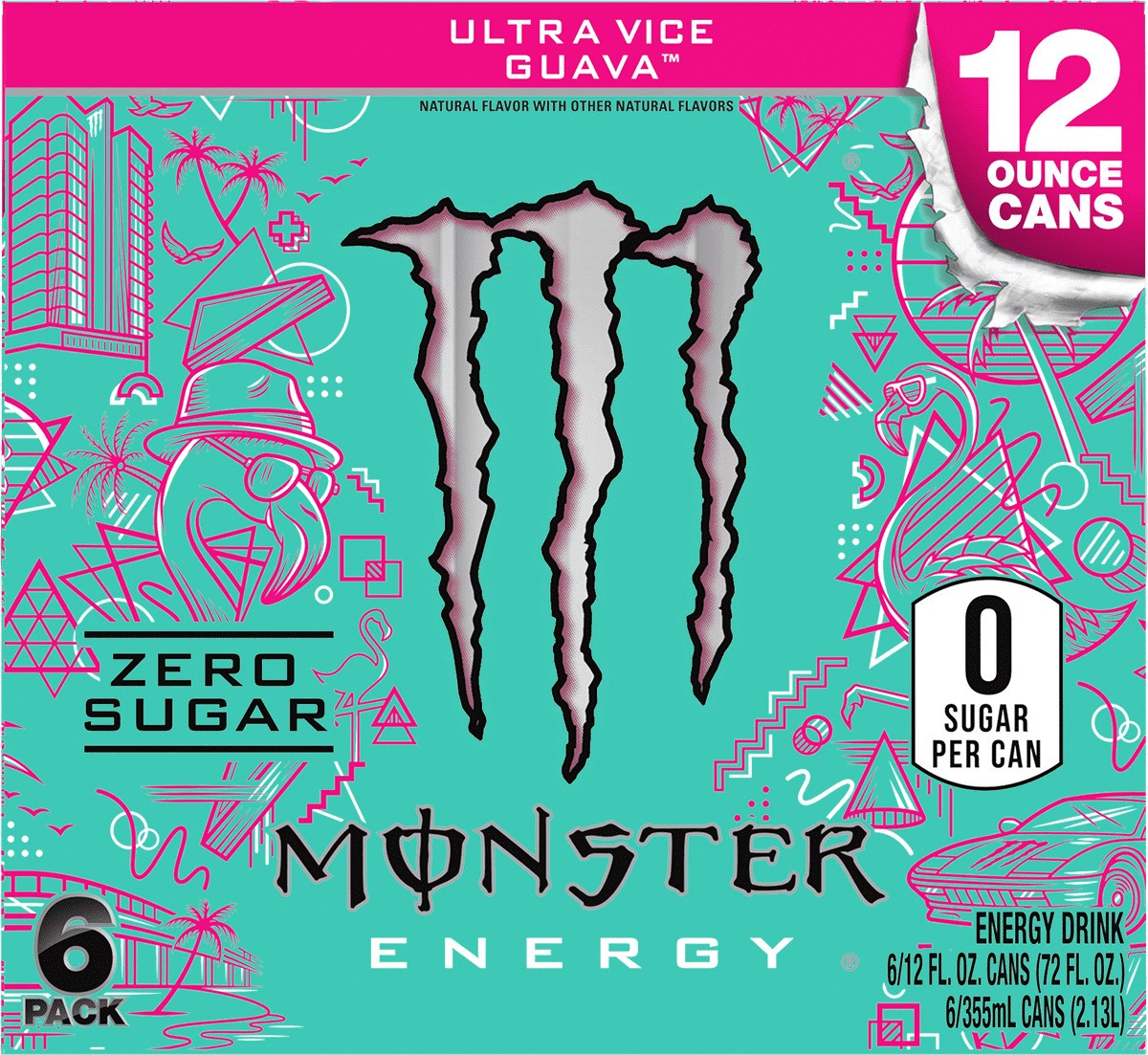 Monster Ultra Vice Guava Sugar Free Energy Drink 12 Fl Oz 6 Pack thumbnail