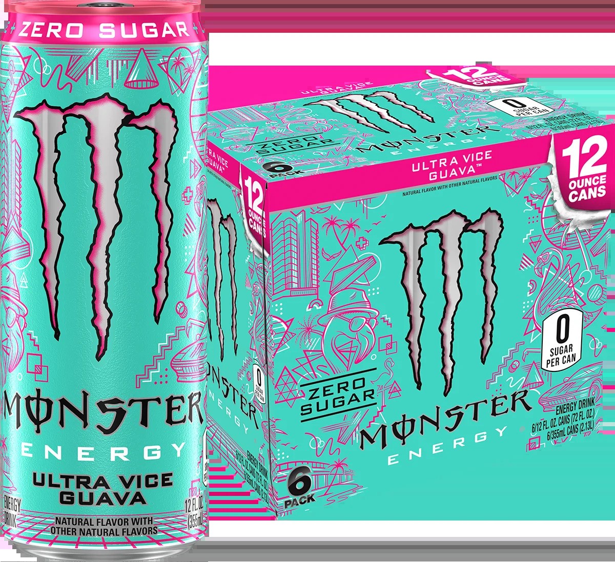 Monster Ultra Vice Guava Sugar Free Energy Drink 12 Fl Oz 6 Pack thumbnail