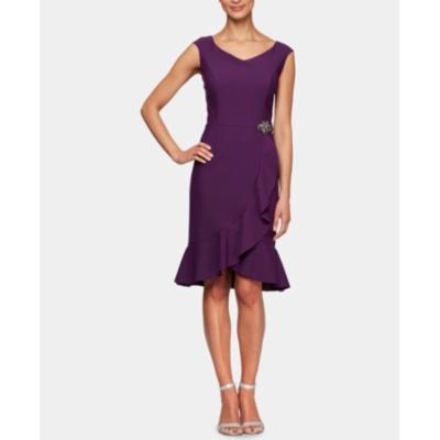 Alex Evenings Women's Dress Purple Size 4 Sheath Ruffle Front Bling 6842-0492-P - 4