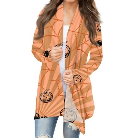Taymeis Halloween Women S Cardigans Spider Web Print Long Sleeve Sweater 2024 Open Front Outwear Tops Fall Trendy Funny Clothes Camel 2XL