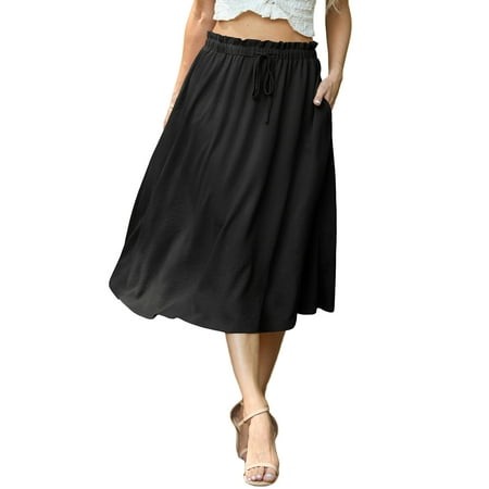 JWD Women S Skirts Flowy Maxi Skirt Summer Long MIDI Length Casual Skirt Elegant Cool Dress with Pockets Black 2XL