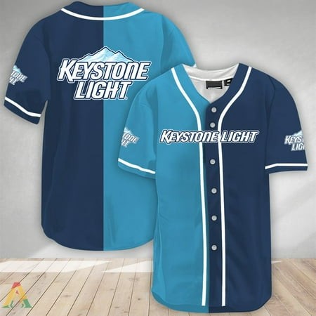 Blue and Navi Split Keystone Light Baseball Jersey  Beer Baseball Jersey  Coke Baseball Jersey  Hot Baseball Beer