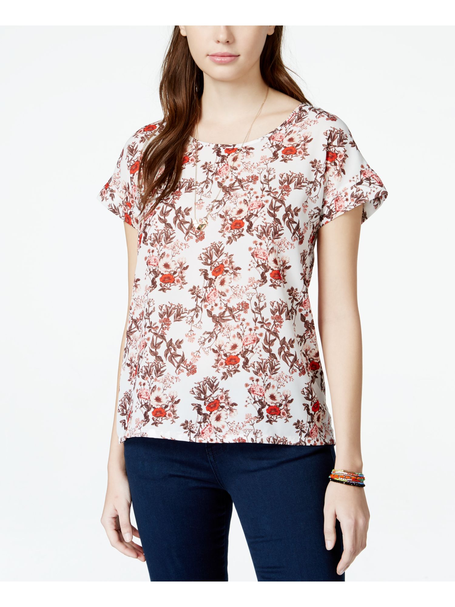 HIPPIE ROSE $19 Womens New 2554 Ivory Floral Top Petite L Juniors B+B