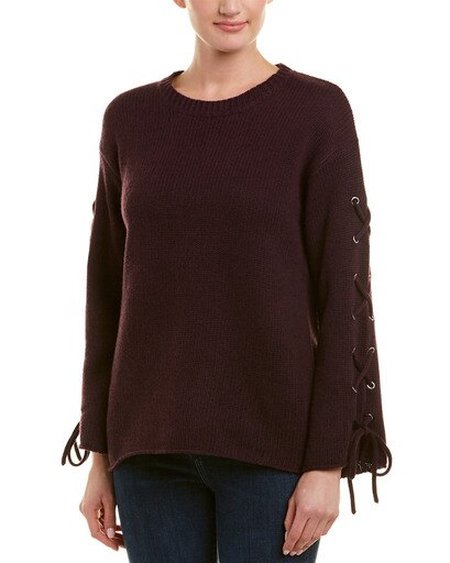 Acrobat Womens Lace-up Sleeve Wool-Blend Sweater