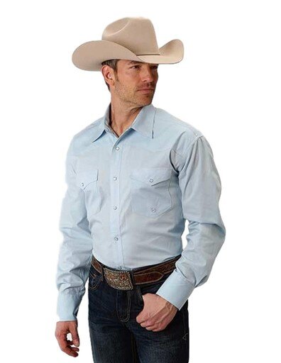 Roper Western Shirt Mens L/S Snap Solid 03-001-0765-1026 BU