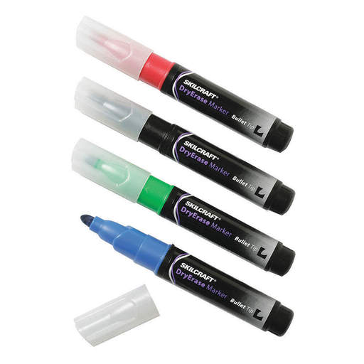 ABILITY ONE Dry Erase Marker, Tip Size Bullet, PK4, 7520-01-383-7950