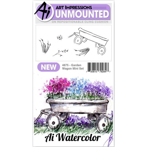 Art Impressions Watercolor Cling Rubber Stamp Mini Garden Wagon