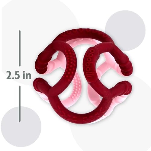 OgoBolli Gummi Teether Ring Textured Sensory Ball Toy for Babies & Toddlers - Stretchy, Soft Non-Toxic Silicone - Boys and Girls Age 6+ Months - Pink  thumbnail