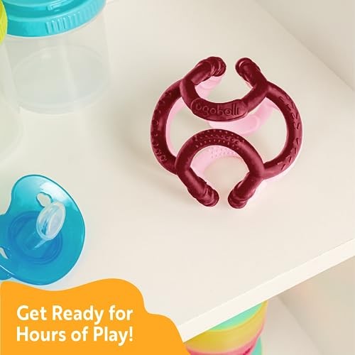 OgoBolli Gummi Teether Ring Textured Sensory Ball Toy for Babies & Toddlers - Stretchy, Soft Non-Toxic Silicone - Boys and Girls Age 6+ Months - Pink  thumbnail