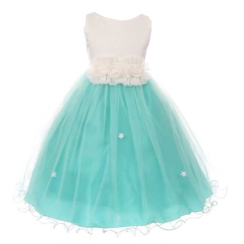 Big Girls Mint Trim Floral Embellished Waist Junior Bridesmaid Dress 12