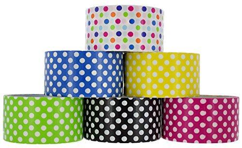 RAM-PRO Polka Dot Series Heavy-Duty Duct Tape | Assorted Fluorescent Colors Pack of 6 Rolls  1.88-inch X 5 Yard â€“ Colors Included: Black  Yello