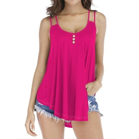 Goodeals Summer Tank Tops for Women Vacation Outfits Button Down Pleated Spaghetti Strap Camisole 2025 Loose Fit Casual Sleeveless Flowy Basic Tops(Ho
