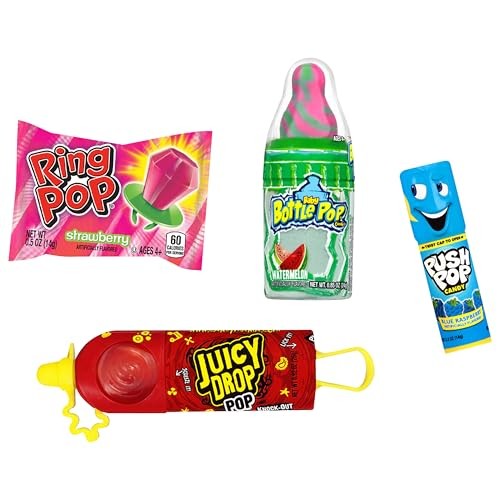 Candy Variety Pack - 4 Count Assorted Lollipops - Ring Pop, Push Pop, Baby Bottle Pop & Juicy Drop - Ideal for Birthdays, Party Favors, Celebrations & thumbnail
