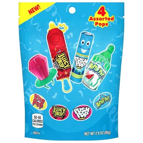 Candy Variety Pack - 4 Count Assorted Lollipops - Ring Pop, Push Pop, Baby Bottle Pop & Juicy Drop - Ideal for Birthdays, Party Favors, Celebrations & thumbnail