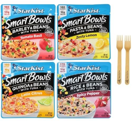 Starkist Tuna Bowls, Fully Cooked, Bundle with Tomato Basil Barley & Beans, Zesty Lemon Quinoa & Beans, Spicy Pepper Rice & Beans, and Latin Citus Her