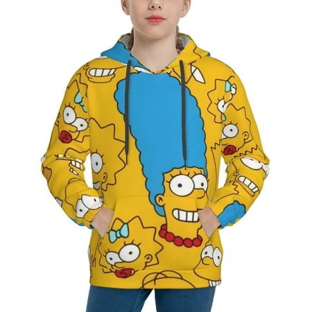 Simpsons Youth Hoodies 3D Print Pullover Hooded Sweatshirt Unisex Casual Sweater Tops Blouse Long Sleeve Kids Hoodie X-Large