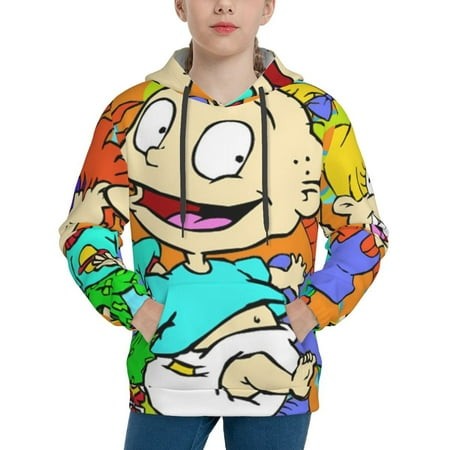 Rugrats Youth Hoodies 3D Print Pullover Hooded Sweatshirt Unisex Casual Sweater Tops Blouse Long Sleeve Kids Hoodie X-Large