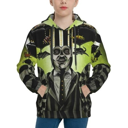 Beetlejuice Youth Hoodies 3D Print Pullover Hooded Sweatshirt Unisex Casual Sweater Tops Blouse Long Sleeve Kids Hoodie X-Large