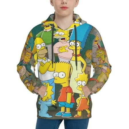 Simpsons Youth Hoodies 3D Print Pullover Hooded Sweatshirt Unisex Casual Sweater Tops Blouse Long Sleeve Kids Hoodie X-Large