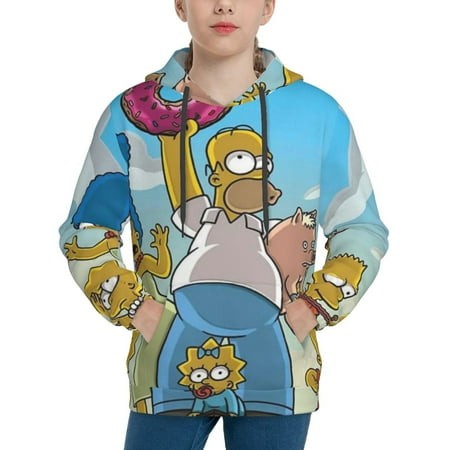 Simpsons Youth Hoodies 3D Print Pullover Hooded Sweatshirt Unisex Casual Sweater Tops Blouse Long Sleeve Kids Hoodie X-Large