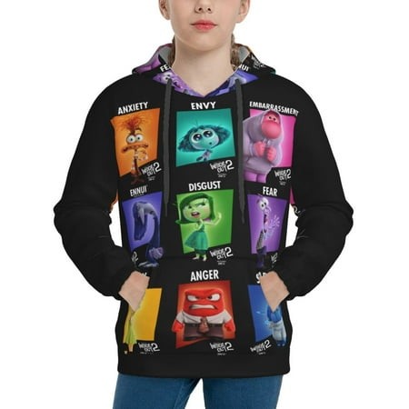 Inside Out Youth Hoodies 3D Print Pullover Hooded Sweatshirt Unisex Casual Sweater Tops Blouse Long Sleeve Kids Hoodie X-Large