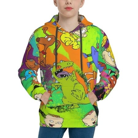 Rugrats Youth Hoodies 3D Print Pullover Hooded Sweatshirt Unisex Casual Sweater Tops Blouse Long Sleeve Kids Hoodie X-Large