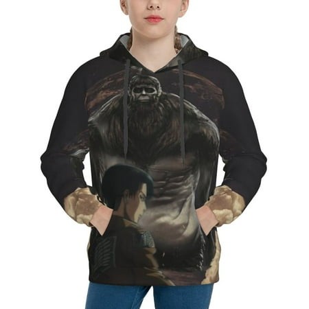Attack on Titan Youth Hoodies 3D Print Pullover Hooded Sweatshirt Unisex Casual Sweater Tops Blouse Long Sleeve Kids Hoodie X-Large
