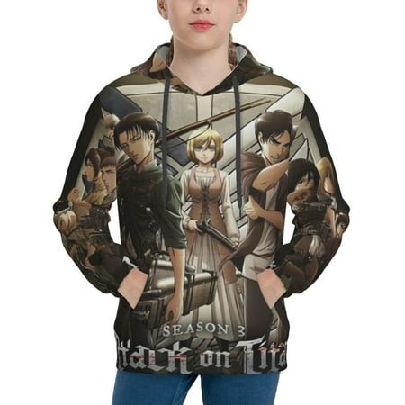 Attack on Titan Youth Hoodies 3D Print Pullover Hooded Sweatshirt Unisex Casual Sweater Tops Blouse Long Sleeve Kids Hoodie X-Large