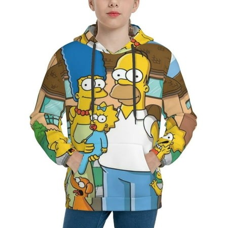 Simpsons Youth Hoodies 3D Print Pullover Hooded Sweatshirt Unisex Casual Sweater Tops Blouse Long Sleeve Kids Hoodie X-Large