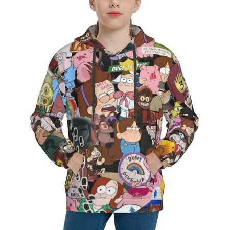 Gravity Falls Youth Hoodies 3D Print Pullover Hooded Sweatshirt Unisex Casual Sweater Tops Blouse Long Sleeve Kids Hoodie X-Large