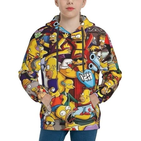 Simpsons Youth Hoodies 3D Print Pullover Hooded Sweatshirt Unisex Casual Sweater Tops Blouse Long Sleeve Kids Hoodie X-Large
