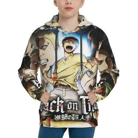 Attack on Titan Youth Hoodies 3D Print Pullover Hooded Sweatshirt Unisex Casual Sweater Tops Blouse Long Sleeve Kids Hoodie X-Large