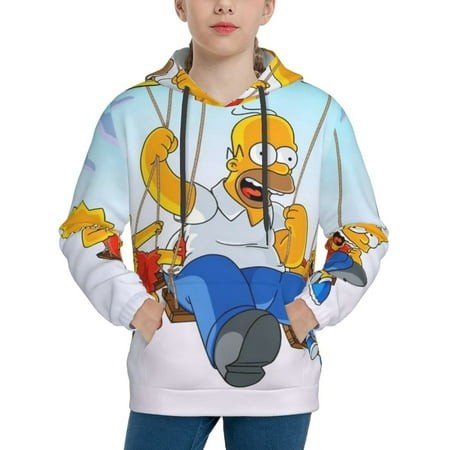 Simpsons Youth Hoodies 3D Print Pullover Hooded Sweatshirt Unisex Casual Sweater Tops Blouse Long Sleeve Kids Hoodie X-Large