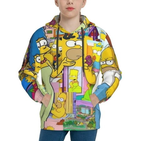 Simpsons Youth Hoodies 3D Print Pullover Hooded Sweatshirt Unisex Casual Sweater Tops Blouse Long Sleeve Kids Hoodie X-Large
