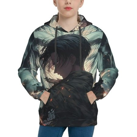 Attack on Titan Youth Hoodies 3D Print Pullover Hooded Sweatshirt Unisex Casual Sweater Tops Blouse Long Sleeve Kids Hoodie X-Large