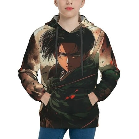 Attack on Titan Youth Hoodies 3D Print Pullover Hooded Sweatshirt Unisex Casual Sweater Tops Blouse Long Sleeve Kids Hoodie X-Large