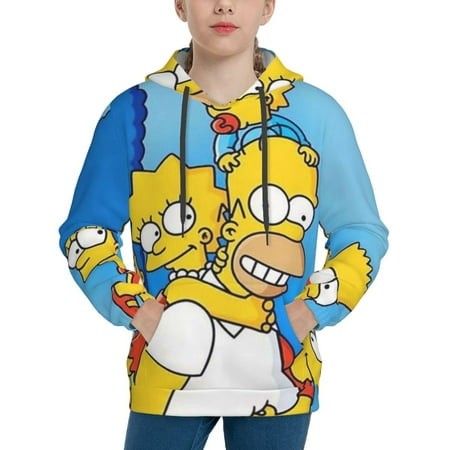 Simpsons Youth Hoodies 3D Print Pullover Hooded Sweatshirt Unisex Casual Sweater Tops Blouse Long Sleeve Kids Hoodie X-Large